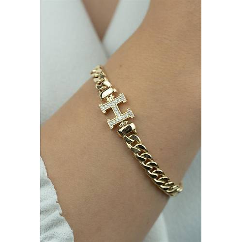 14 Ayar Altın Gurmet Taşlı Harf Bileklik