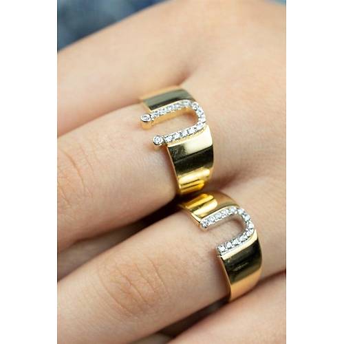 14 Ayar Altın Taşlı Harf Yüzük U