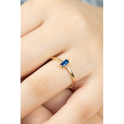 14 Ayar Altın Dikey Taşlı Eklem Yüzük Lacivert