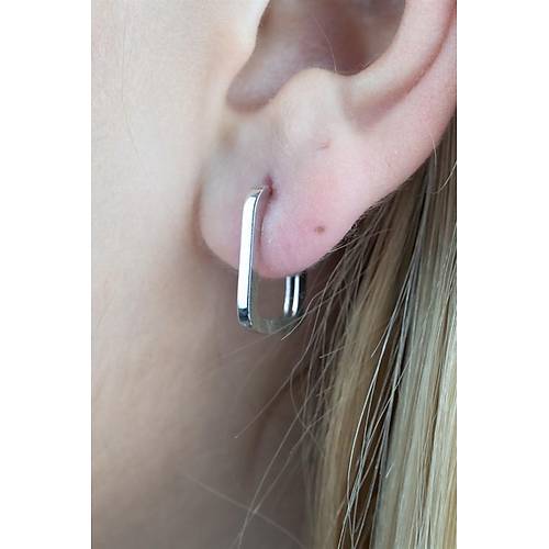 14 Ayar Beyaz Altın Gizli Kilit Kare Küpe Orta Boy