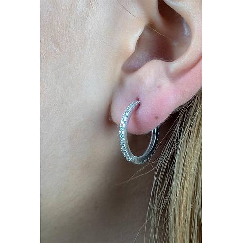 14 Ayar Beyaz Altın Orta Boy Taşlı Küpe