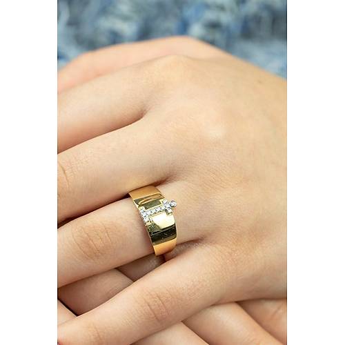 14 Ayar Altın Taşlı Harf Yüzük i