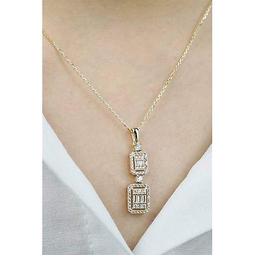 14 Ayar Altın Gold Çift Baget Taş Kolye