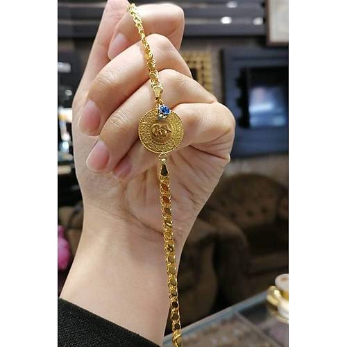 22 Ayar Çeyrek Altınlı Pul Zincir Kulp Nazarlıklı Bileklik