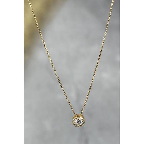 14 Ayar Sarı Altın Yuvarlak Tektaş Kolye 1.83 gr