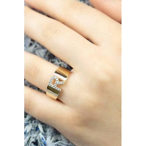 14 Ayar Altın Taşlı Harf Yüzük R