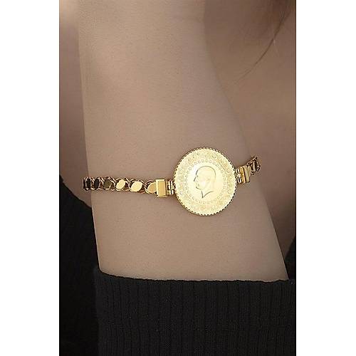 22 Ayar Yarım Altınlı Pul Zincir Çeyrekli Bileklik