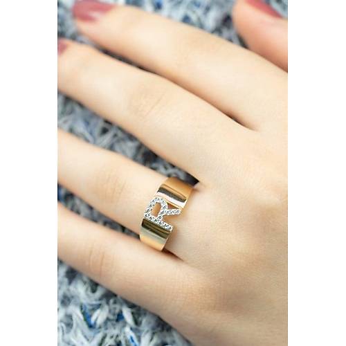 14 Ayar Altın Taşlı Harf Yüzük R