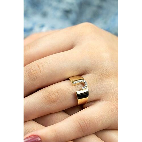 14 Ayar Altın Taşlı Harf Yüzük J