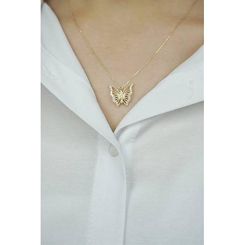 14 Ayar Altın Kelebek Taşlı Kolye