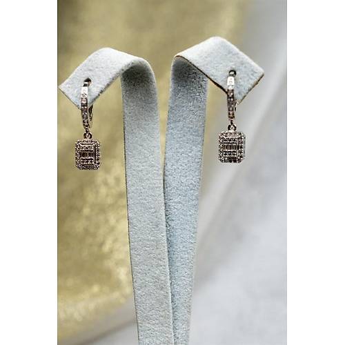 14 Ayar Beyaz Altın Baget Klipsli Küpe Mini Boy