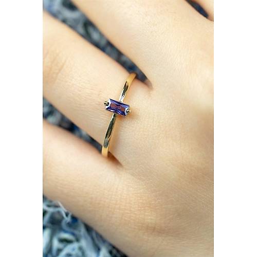 14 Ayar Altın Dikey Taşlı Eklem Yüzük Mor