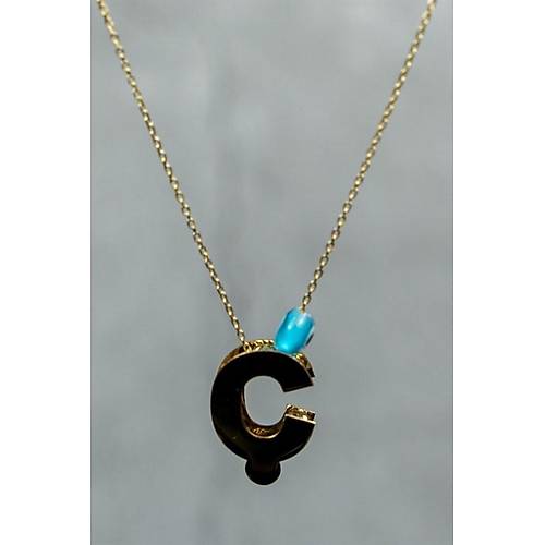 14 Ayar Altın İçi Doricalı Ç Harfli Kolye