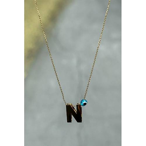 14 Ayar Altın İçi Doricalı Harf Kolye N Harfi