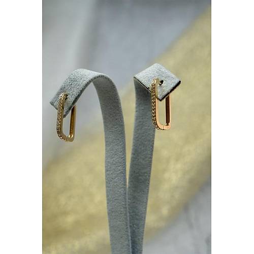 14 Ayar Altın Dikdörtgen Taşlı Küpe