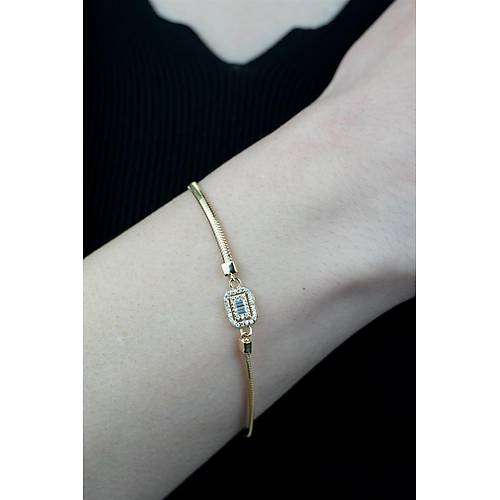 14 Ayar Altın Baget Taşlı İtalyan Bileklik