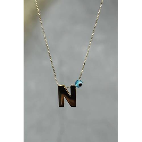 14 Ayar Altın İçi Doricalı Harf Kolye N Harfi