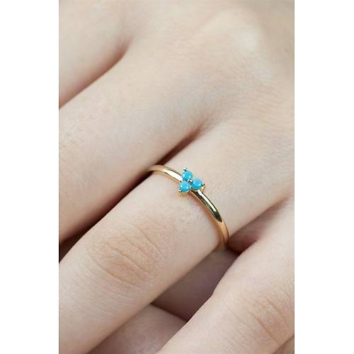 14 Ayar Altın Mini Damla Firuze Taşlı Eklem Yüzük