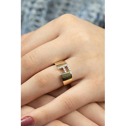 14 Ayar Altın Taşlı Harf Yüzük F