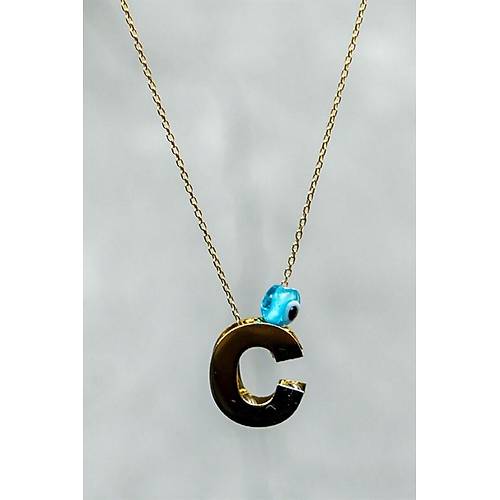 14 Ayar Altın İçi Doricalı Harf Kolye C Harfi