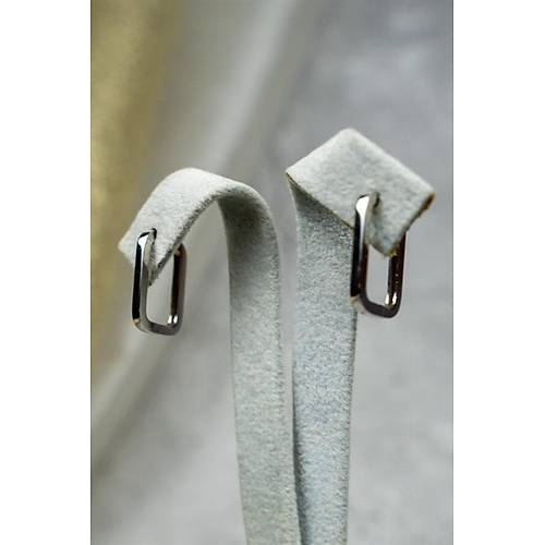 14 Ayar Beyaz Altın Dikdörtgen Kesim Taşsız Küpe