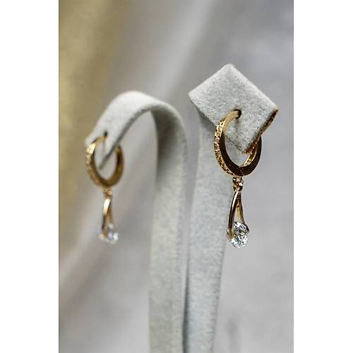 14 Ayar Altın Tek Taş Halka Küpe