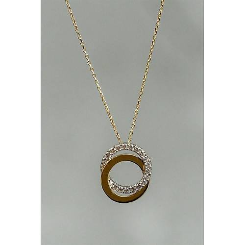 14 Ayar Altın İç İçe Halka Taşlı Kolye 2 gr