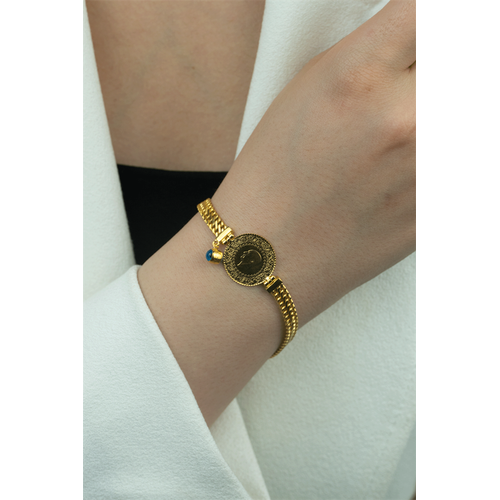 22 Ayar Çeyrekli Zincir Altın Kulp Nazarlıklı Bileklik