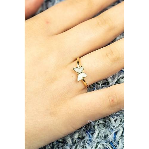 14 Ayar Altın Beyaz Mineli Eklem Yüzük Kelebek