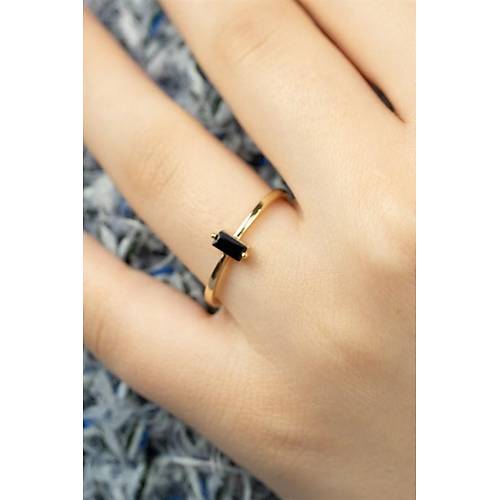 14 Ayar Altın Dikey Taşlı Eklem Yüzük Siyah