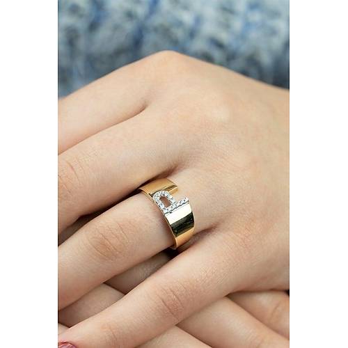 14 Ayar Altın Taşlı Harf Yüzük P