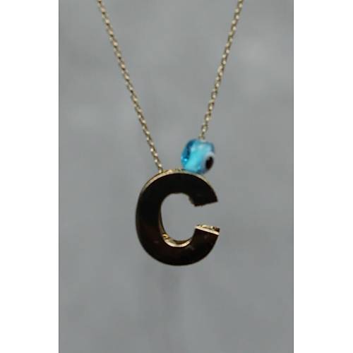 14 Ayar Altın İçi Doricalı Harf Kolye C Harfi