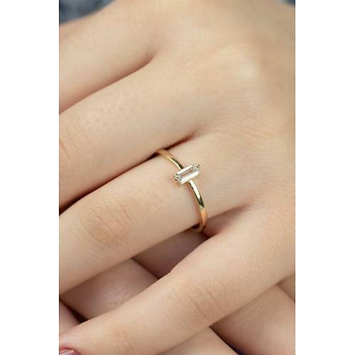 14 Ayar Altın Dikey Taşlı Eklem Yüzük Beyaz