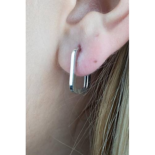 14 Ayar Beyaz Altın Gizli Kilit Kare Küpe Orta Boy