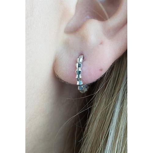 14 Ayar Beyaz Altın Mini Boy Tırtık Küpe