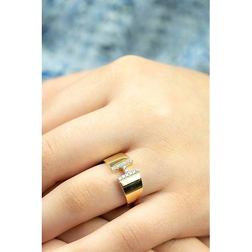 14 Ayar Altın Taşlı Harf Yüzük H