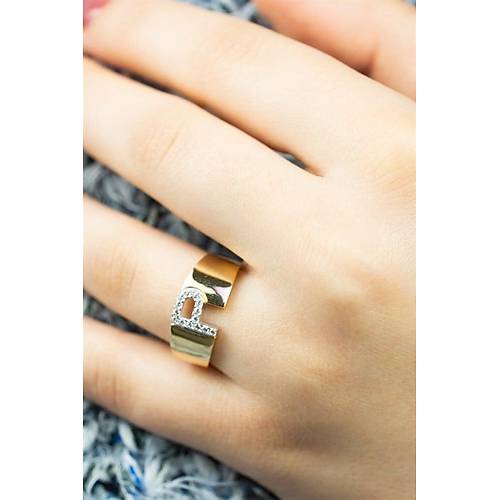 14 Ayar Altın Taşlı Harf Yüzük P