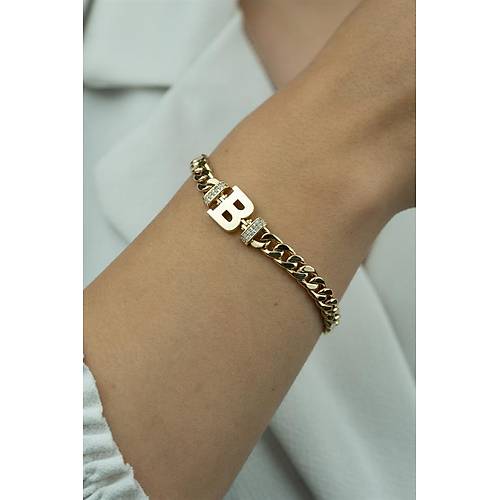 14 Ayar Altın Kenarı Taşlı Harf Bileklik