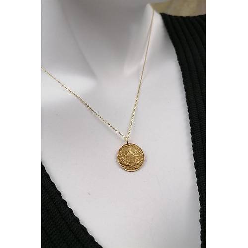 14 Ayar Altın Zincir 22 Ayar Çeyrek Reşatlı Kolye