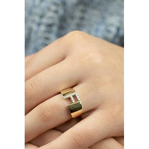 14 Ayar Altın Taşlı Harf Yüzük F