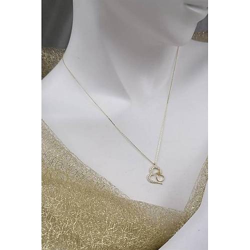 14 Ayar Altın Kalp Yüzük Taşlı Kolye 2 gr