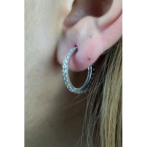 14 Ayar Beyaz Altın Orta Boy Taşlı Küpe