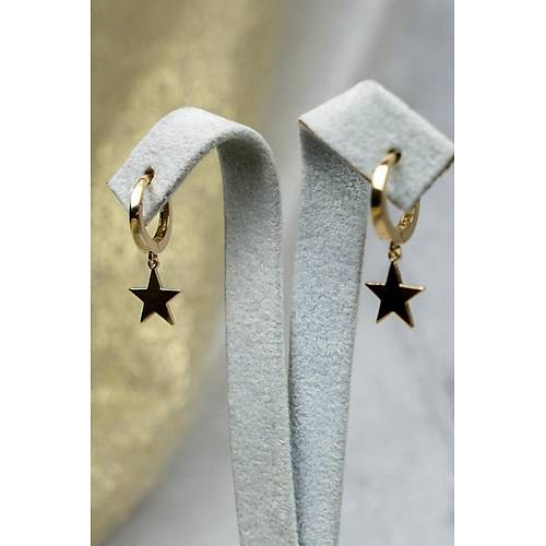 14 Ayar Altın Yıldız Halka Taşsız Küpe