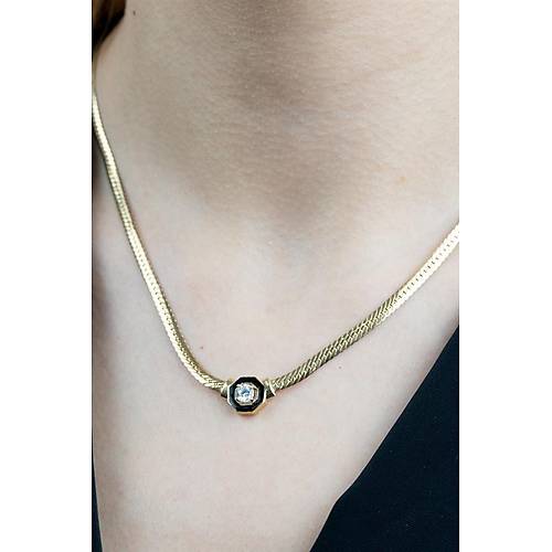 14 Ayar Taşlı Gold Kolye