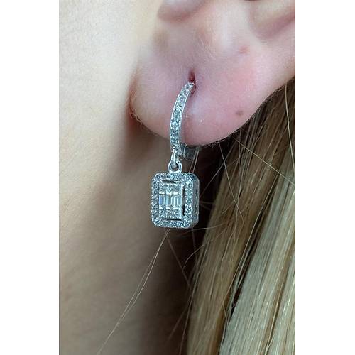 14 Ayar Beyaz Altın Baget Klipsli Küpe Mini Boy