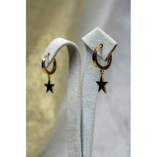 14 Ayar Altın Yıldız Halka Taşsız Küpe