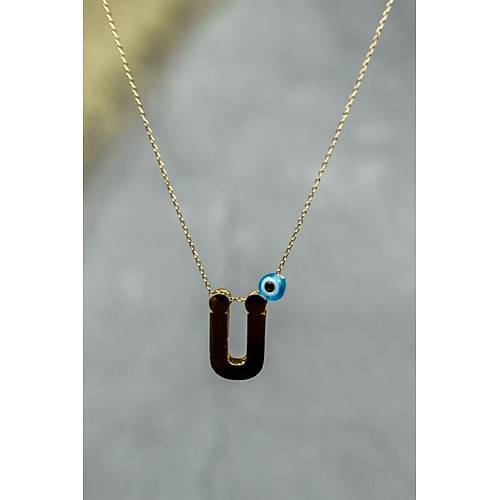 14 Ayar Altın İçi Doricalı Harf Kolye Ü Harfi