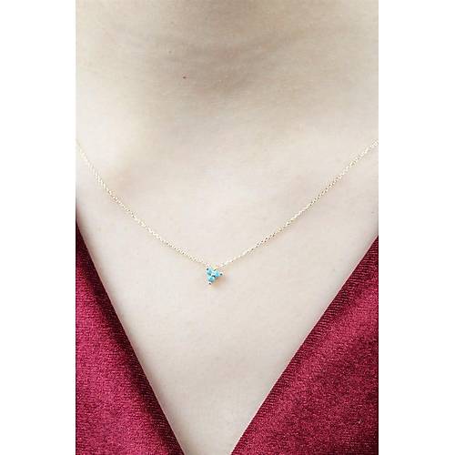 14 Ayar Altın Mini Tria Mavi Taşlı Zincir Minimal Kolye
