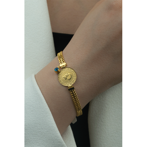 22 Ayar Çeyrekli Zincir Altın Kulp Nazarlıklı Bileklik