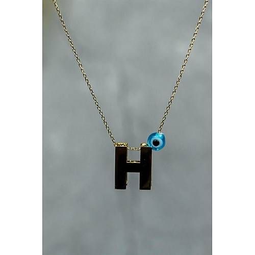 14 Ayar Altın İçi Doricalı Harf Kolye H Harfi